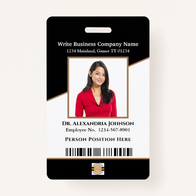 Business Employee Bar Code Logo ID Identification Badge (Front)