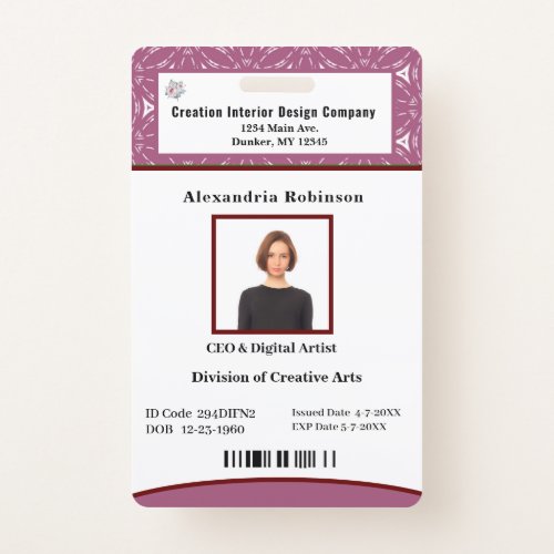 Business Employee Bar Code Logo ID Identification Badge