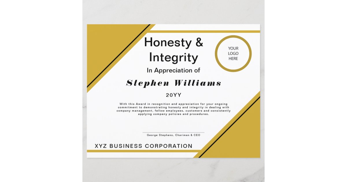 Business Employee Honesty and Integrity Award | Zazzle