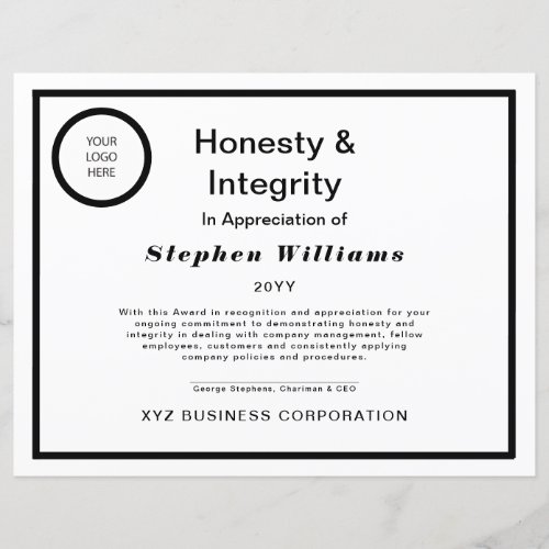 Business Employee Honesty and Integrity Award