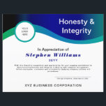 Business Employee Honesty and Integrity Award<br><div class="desc">Corporate or company business employee Honest and Integrity Award.  Composite design by 1BizChoice (rights reserved).</div>