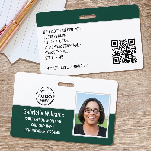 Business Employee ID Photo Security Dark Green Badge