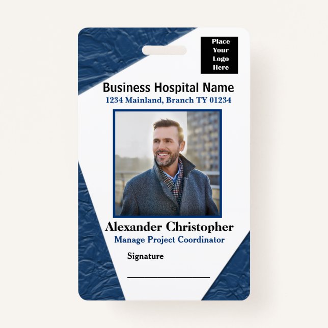 Business Employee Photo Name Logo ID Custom Badge (Front)