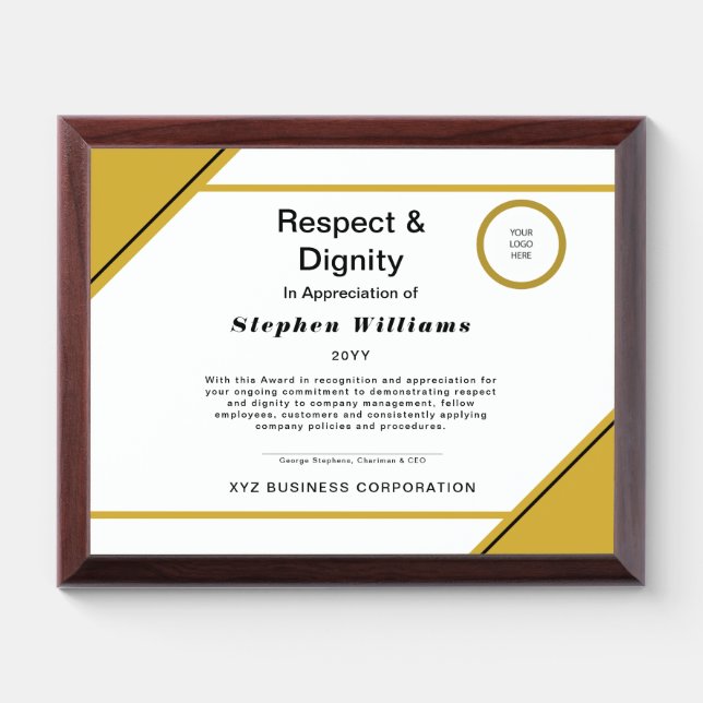 Business Employee Respect & Dignity Award Plaque (Horizontal)