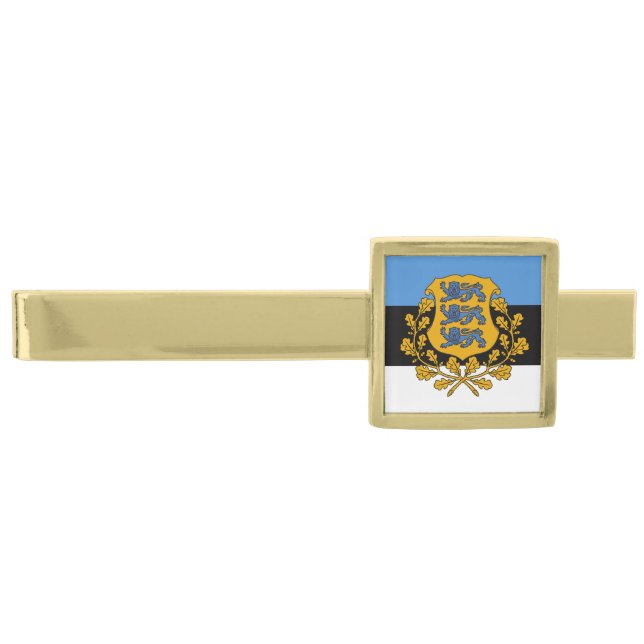 Business Estonia & Estonian Flag fashion / sports Gold Finish Tie Bar (Front)
