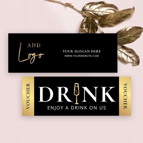 Business Event Black  Gold Logo Drink Voucher Mini Business Card