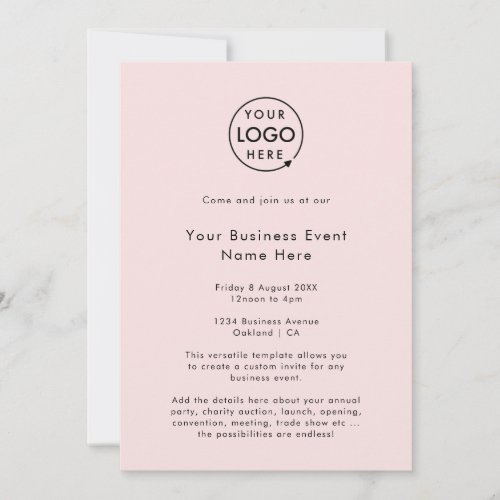 Business Event  Blush Pink Minimalist Logo Invitation