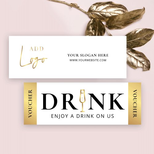 Business Event Elegant Gold Logo Drink Voucher Mini Business Card