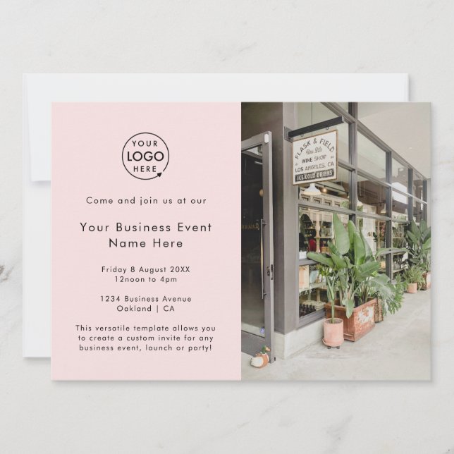 Business Event Invitation | 5x7 Photo Logo Pink (Front)