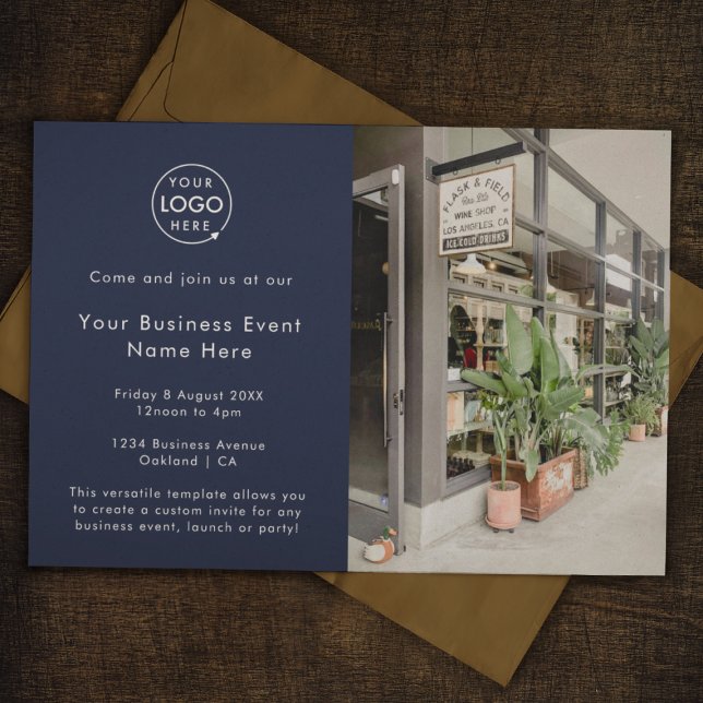 Business Event Invitation | Photo Logo Navy Blue (Stylish navy blue photo business event invitation by Guava - sleek, modern, and customizable)