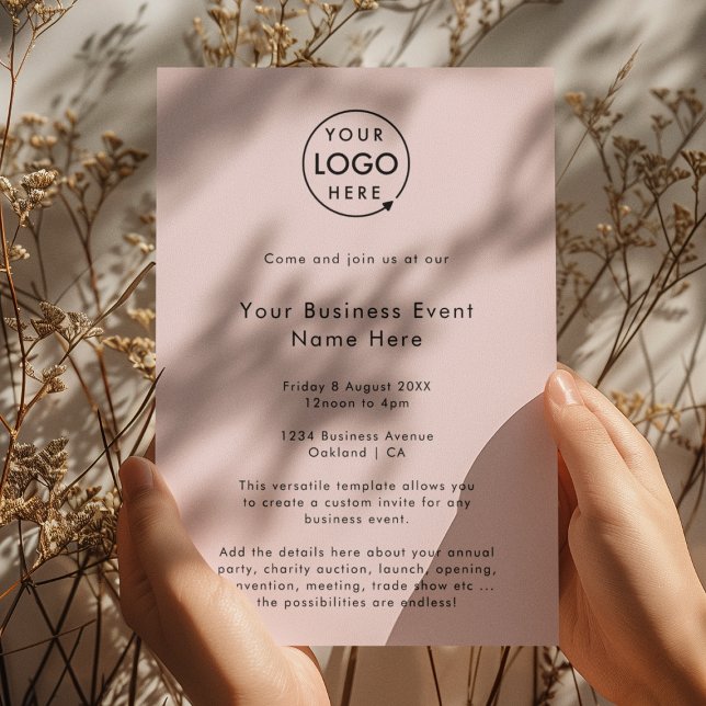 Business Event Invitation | Pink Logo Invites (Feminine blush pink business event invitation template by Guava - elegant, clean, and customizable)
