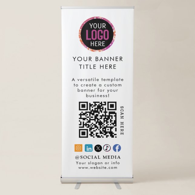 Business Event | Navy Blue Modern Minimalist Logo  Retractable Banner (Front)