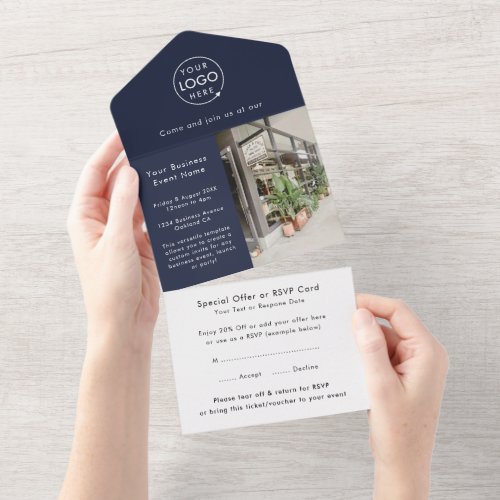 Business Event  Navy Blue Modern Professional All In One Invitation