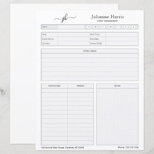 Business Event Planning Worksheet | Zazzle