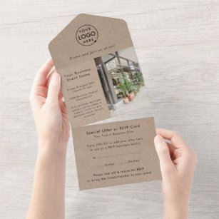 Business Event   Rustic Kraft Logo Photo Tear-Off All In One Invitation