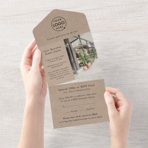 Business Event  Rustic Kraft Logo Photo Tear_Off All In One Invitation