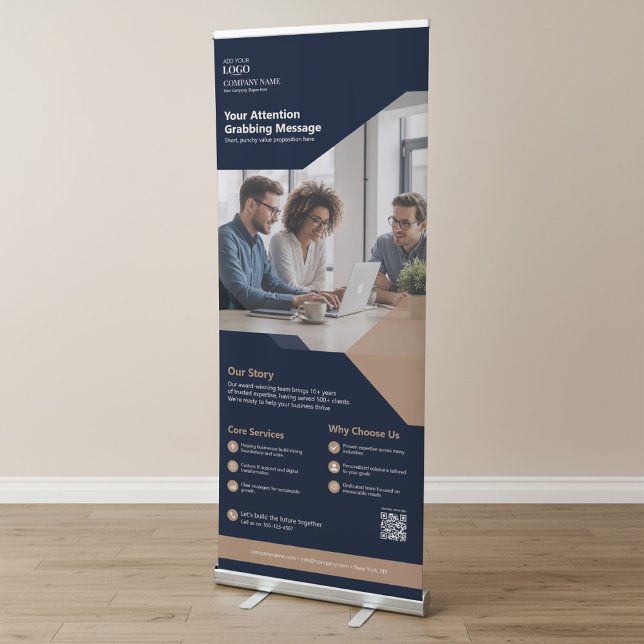 Business Event Trade Show Business Logo Navy Blue Retractable Banner (Creator Uploaded)
