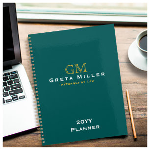 Business Executive Dark Teal Gold Monogram Planner