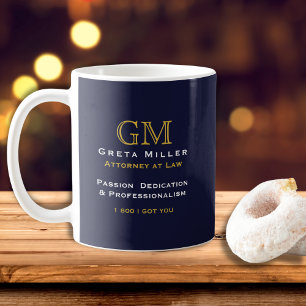 Business Executive Elegant Dark Blue Gold Monogram Coffee Mug