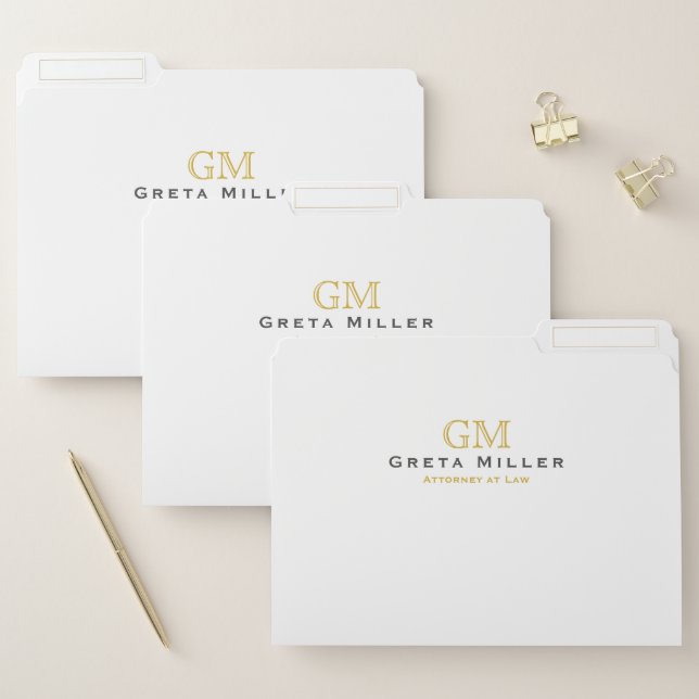 Business Executive Elegant Gold Monogram  File Folder (Set)