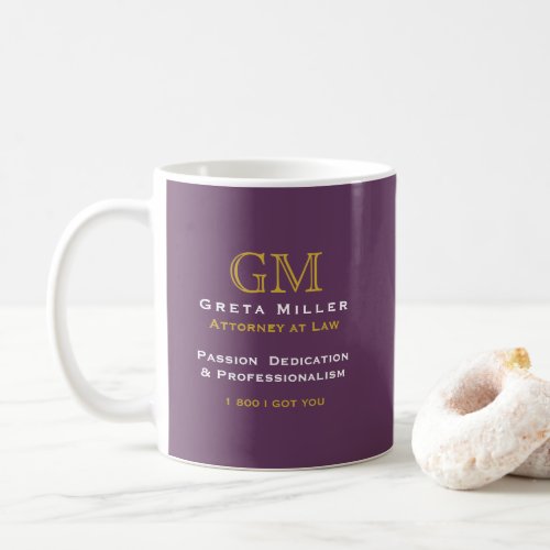 Business Executive Plum Purple Gold Monogram Coffee Mug