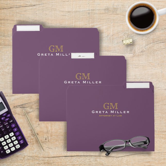 Business Executive Plum Purple Gold Monogram File Folder (Creator Uploaded)