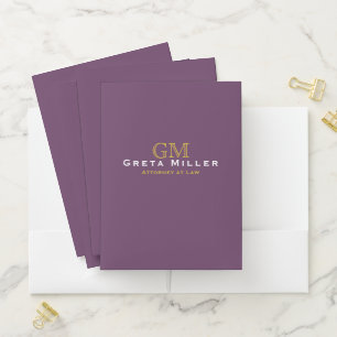 Business Executive Plum Purple Gold Monogram Pocket Folder