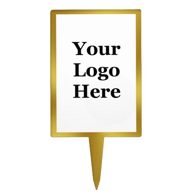 Business Faux Gold and White Your Logo Here Cake Topper (Front)