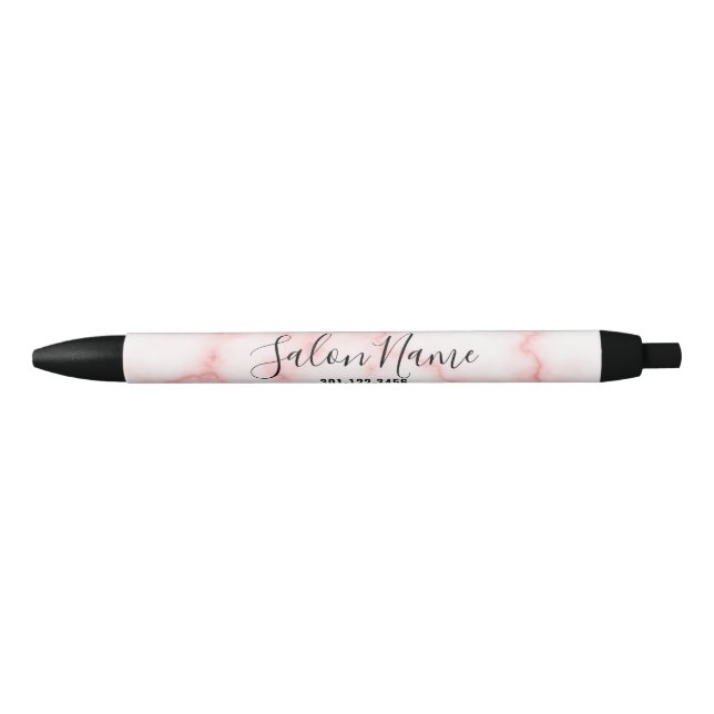 Business Faux Pink Marble Salon Name Phone Number Pen (Front)