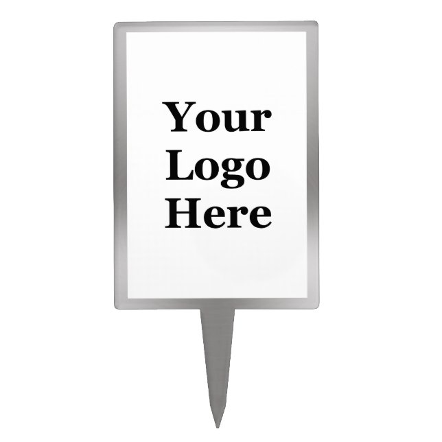 Business Faux Silver and White Your Logo Here Cake Topper (Front)