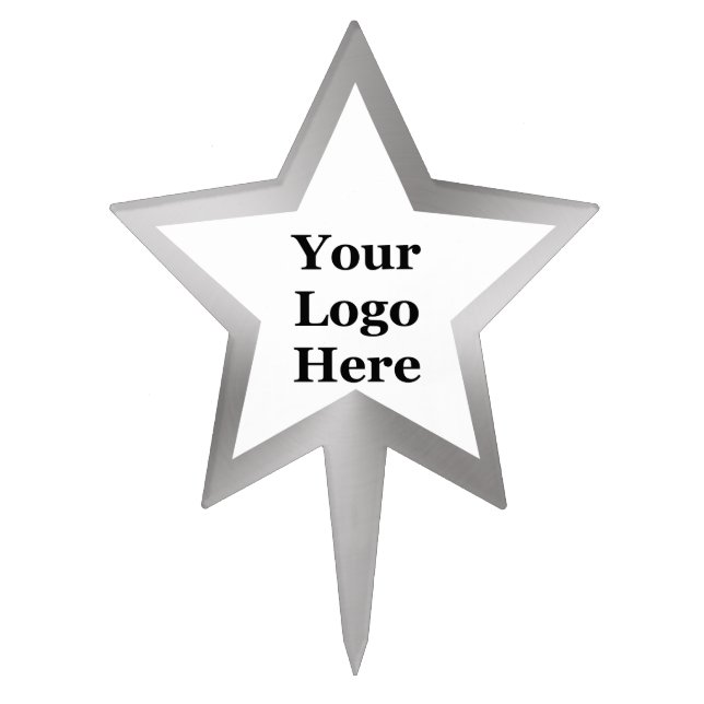 Business Faux Silver and White Your Logo Here Star Cake Topper (Front)