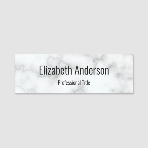 Business Faux White Marble Job Title Employee Name Tag