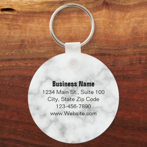 Business Faux White Marble Logo and Contact Info Keychain