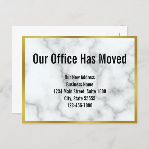 Business Faux White Marble Our Office Has Moved Announcement Postcard