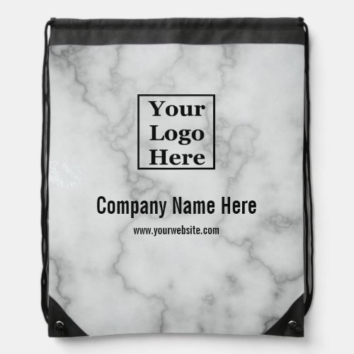 Business Faux White Marble Your Logo Here Drawstring Bag