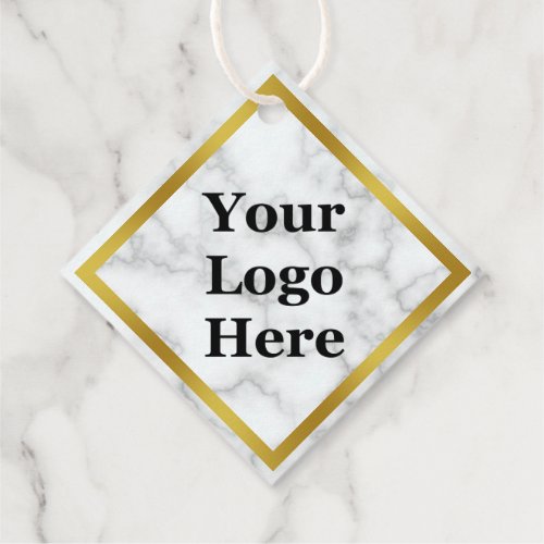 Business Faux White Marble Your Logo Here Template Favor Tags
