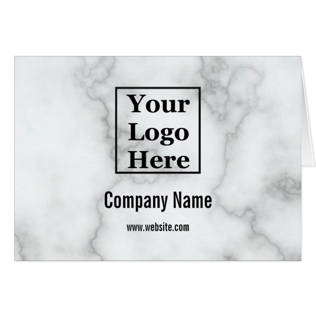 Business Faux White Marble Your Logo Note Card (Front Horizontal)