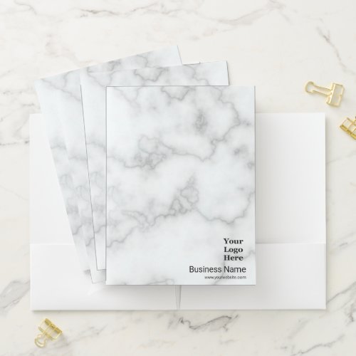 Business Faux White Marble Your Logo Professional Pocket Folder