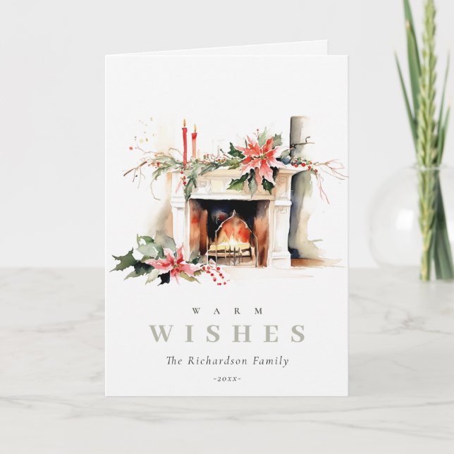 Business Fireplace Warm Christmas Corporate Logo Holiday Card (Front)
