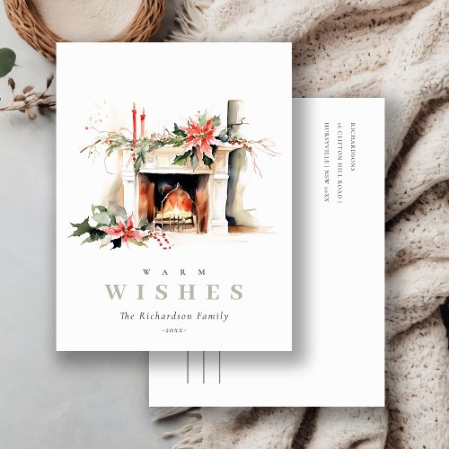 Business Fireplace Warm Christmas Corporate Logo Holiday Postcard