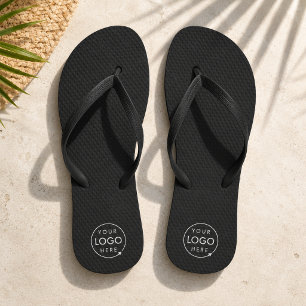 Business Flip Flops Logo Black Pool Beach Shoes