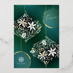 Business Floral Ornament Non-Photo Foil Holiday Card
