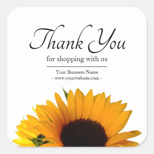 Business Floral Sunflower Thank You Square Sticker