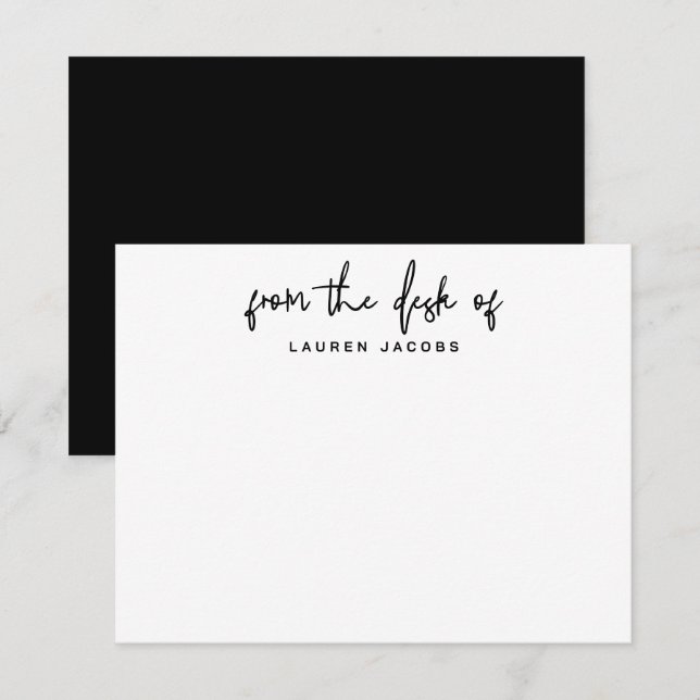 Business From The Desk Of Black White Stationery Note Card (Front/Back)