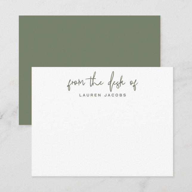 Business From The Desk Of  Dark Green Stationery Note Card (Front/Back)