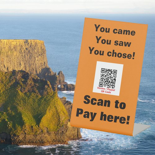 Business Funny Scan to Pay QR Code Orange Pedestal Sign