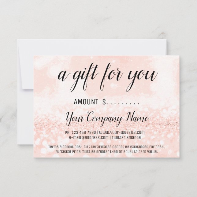 Business Gift Certificate Blush Glitter Simply (Front)