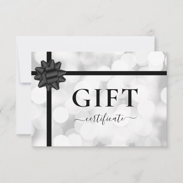 BUSINESS GIFT CERTIFICATE | Bow | Silver Glitter (Front)
