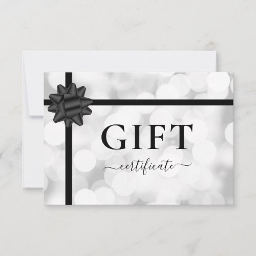 BUSINESS GIFT CERTIFICATE  Bow  Silver Glitter