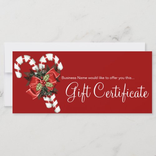 Business Gift Certificate Candy Canes  Red Bow